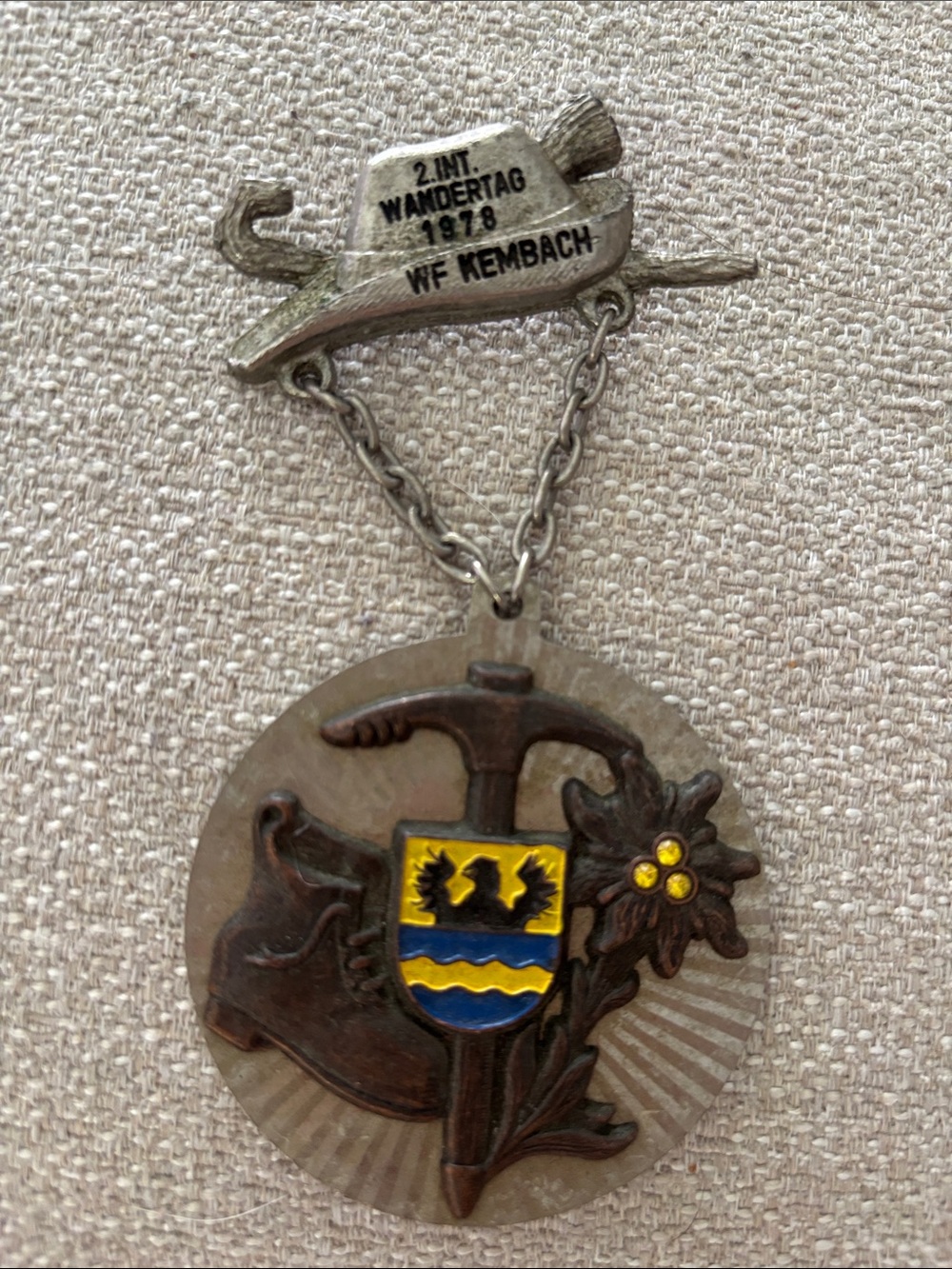 Vintage 2. Int. Wandertag 1978 WF Kembach Medal - Yellow & Blue Shield